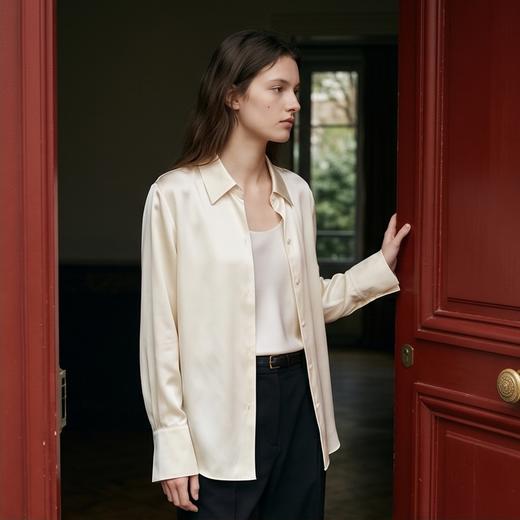 桑罗SANGLUO纯色真丝衬衫女通勤职业简约百搭长袖上衣高级光泽感03A22410 商品图5