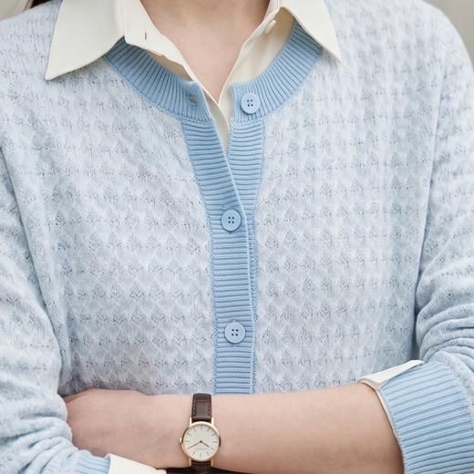 PALUOPO/PL含桑蚕丝小香风春夏圆领减龄提花百搭优雅长袖针织开衫ES255005M 商品图4