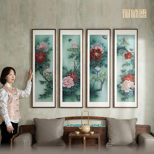铜师傅 手工錾刻 铜雕画《富贵蝶来四条屏》客厅沙发背景墙装饰画 商品图7
