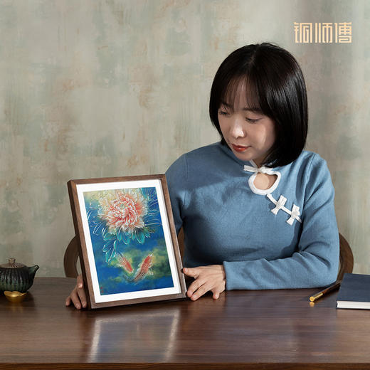 铜师傅 手工錾刻 铜雕画 《牡丹锦鲤（桌面）》书房办公室装饰画 商品图1