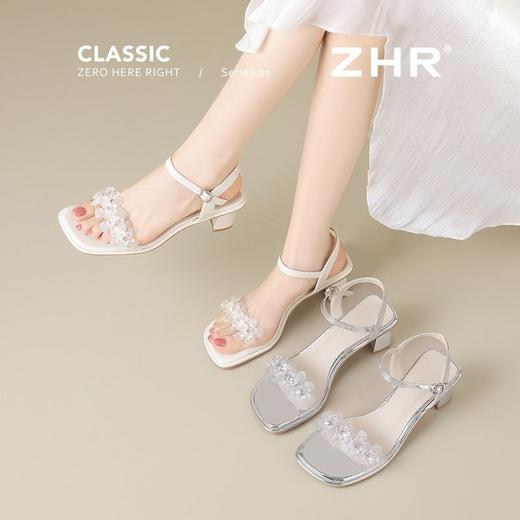 ZHR一字带粗跟凉鞋女2026新款夏季外穿配裙子软底轻便百搭高跟鞋 商品图9