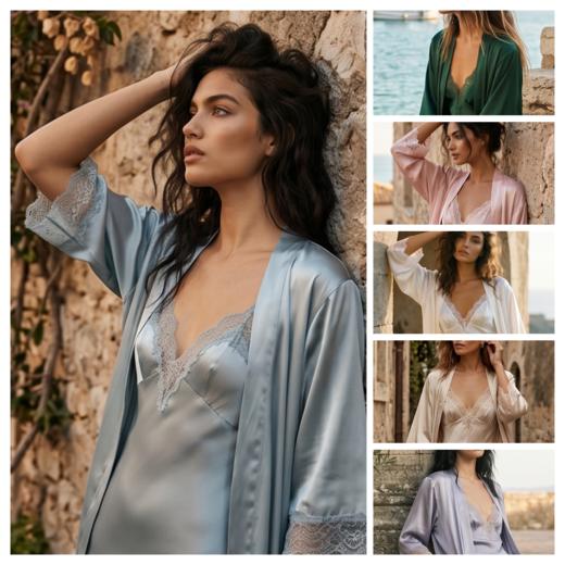 桑罗SANGLUO性感真丝蕾丝吊带睡袍裙两件套桑蚕丝套装家居服睡衣女【"100%精6A级桑蚕丝 16MM素绉缎"】03062894 商品图1