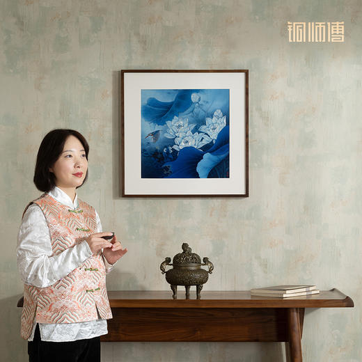 铜师傅 手工錾刻 铜雕画《白荷蓝翠》 商品图5