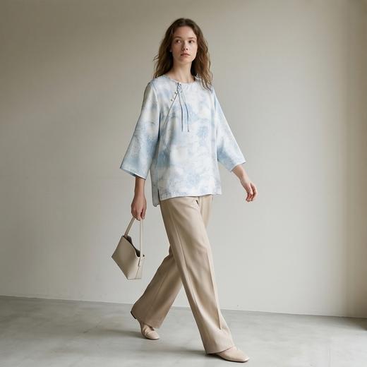 PALUOPO/PL19姆米桑波缎圆领宽松国风印花重磅桑蚕丝T恤ES2F1027Z 商品图3