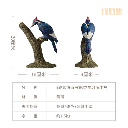 铜师傅 铜摆件《铜师傅百鸟集》之象牙啄木鸟 铜工艺品 家居饰品摆件 商品图5