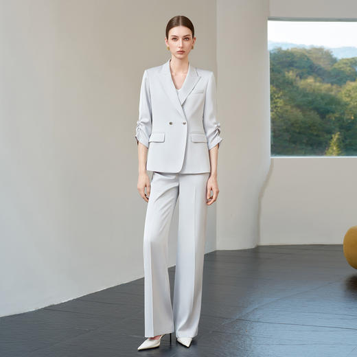 IWY/蓝灰色西装套装女通勤高级感显瘦微喇裤ootd穿搭套装职场休闲优雅 6CP05 商品图2
