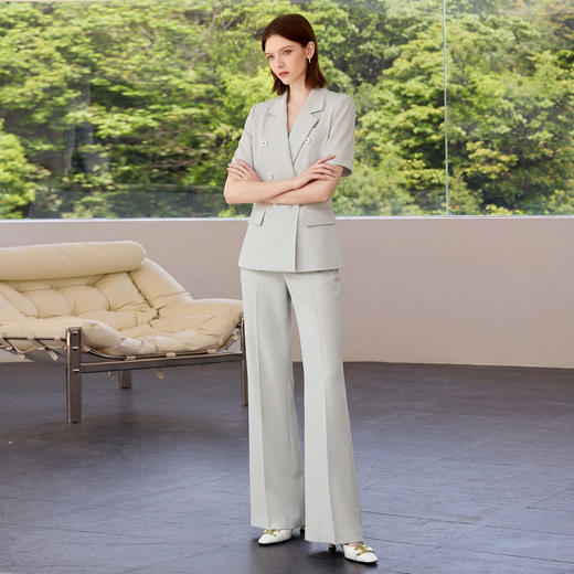 IWY/羽灰色新款女夏西装套裤灰绿色职场面试休闲通勤长裤穿搭短袖26CP973 商品图2