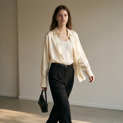 桑罗SANGLUO纯色真丝衬衫女通勤职业简约百搭长袖上衣高级光泽感03A22410 商品图6