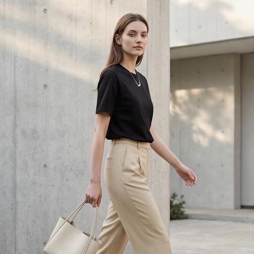 PALUOPO/PL高性价比含桑蚕丝圆领纯色亲肤休闲百搭短袖女式T恤ES23756Z-A帕罗 商品图10