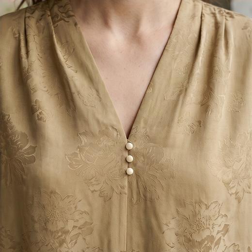 PALUOPO/PL桑蚕丝V领时尚暗纹提花宽松重磅真丝衬衫ES250765Z帕罗 商品图3