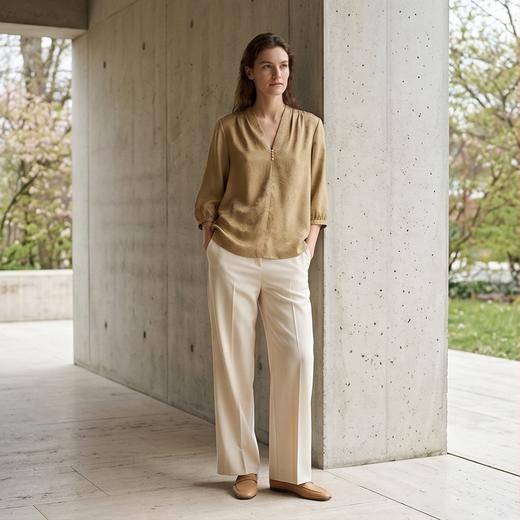 PALUOPO/PL桑蚕丝V领时尚暗纹提花宽松重磅真丝衬衫ES250765Z帕罗 商品图1