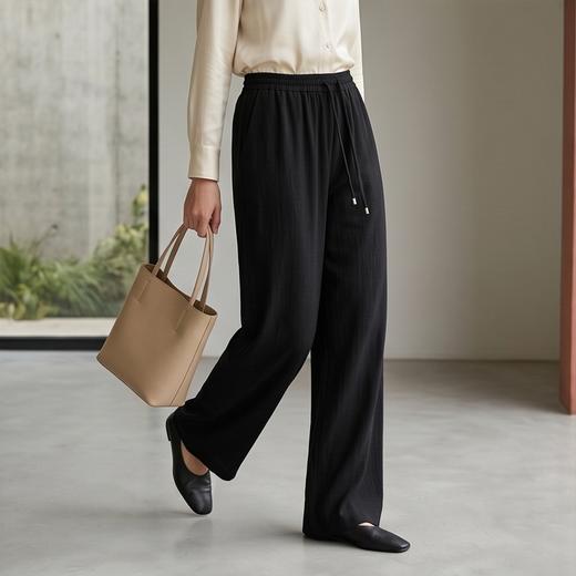 PALUOPO/PL重磅冠乐绉桑蚕丝系带直筒裤百搭透气显瘦休闲裤ES251201Z 商品图2
