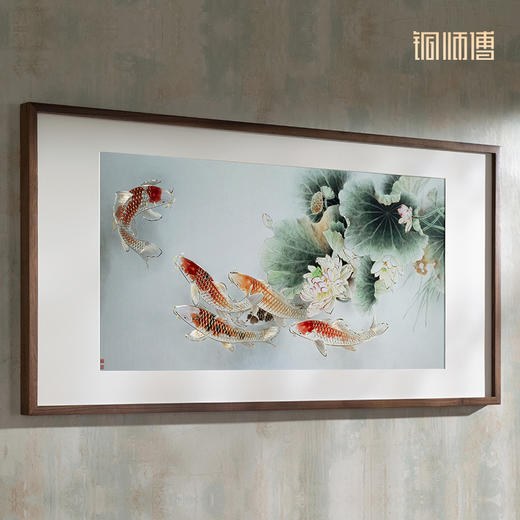 铜师傅 手工錾刻 铜雕画《锦鲤欢荷》客厅玄关沙发背景墙装饰画 商品图3