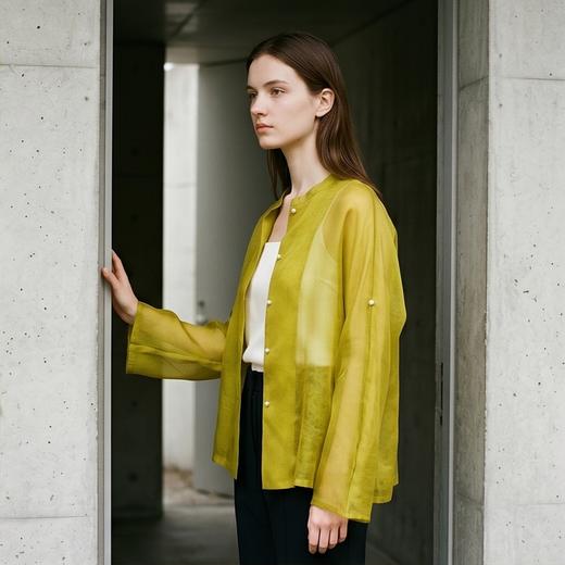 PALUOPO/PL新中式桑蚕丝圆领纯色宽松衬衫遮阳真丝外套ES23872Z-A帕罗 商品图1