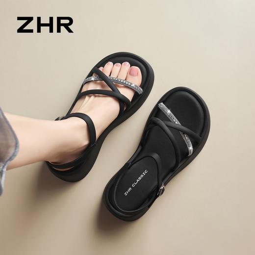 ZHR【增高6cm】厚底闪耀水钻凉鞋银色2026夏季新款小个子松糕鞋女 商品图1