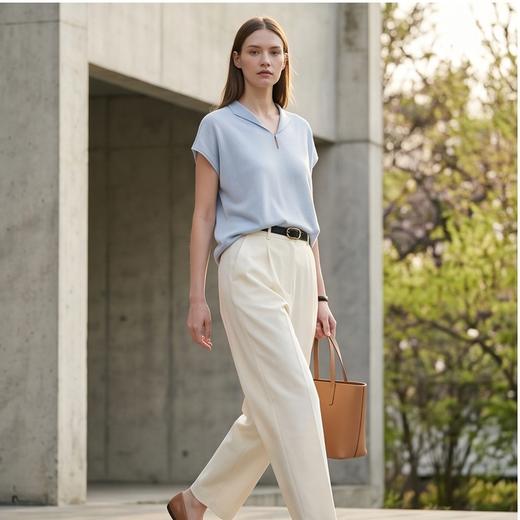 PALUOPO/PL翻领宽松显瘦舒适透气含羊毛针织T恤ES250663M 商品图3