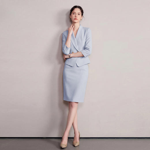 IWY/水蓝色新款女春夏七分袖气质西装裙子高知感高级感套装6CS37 商品图3