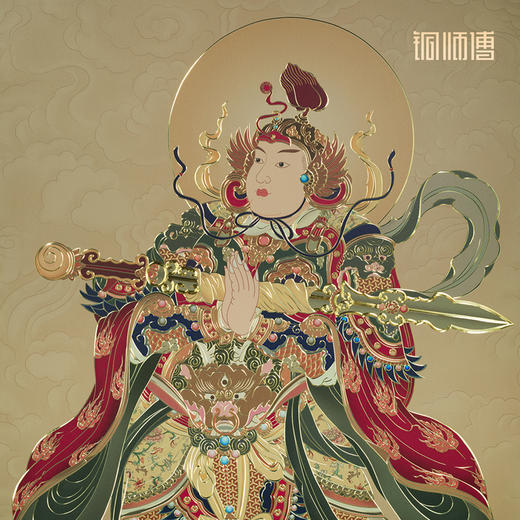 铜师傅 手工錾刻 铜雕画《韦陀菩萨》玄关沙发背景墙中式装饰挂画 商品图4