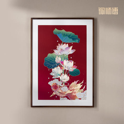 铜师傅 手工錾刻 铜雕画《荷花金鱼》装饰画 商品图2