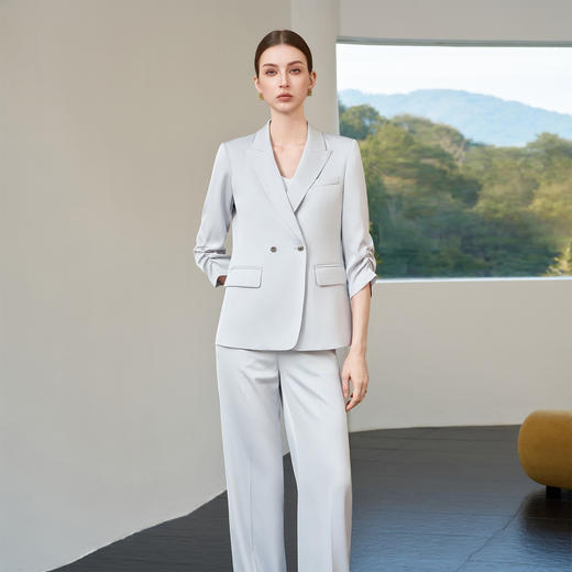 IWY/蓝灰色西装套装女通勤高级感显瘦微喇裤ootd穿搭套装职场休闲优雅 6CP05 商品图4