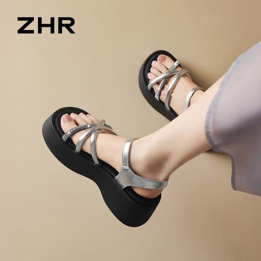 ZHR【增高6cm】厚底闪耀水钻凉鞋银色2026夏季新款小个子松糕鞋女 商品图7