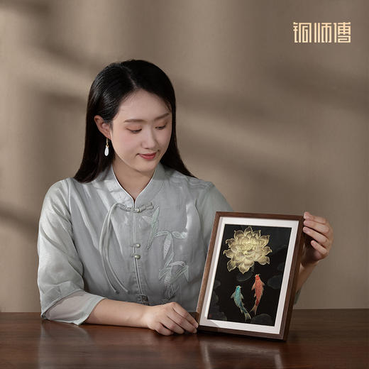 铜师傅 手工錾刻 铜雕画《福运锦鲤》客厅玄关沙发背景墙装饰画 商品图6