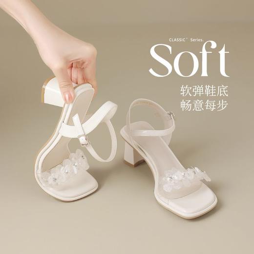 ZHR一字带粗跟凉鞋女2026新款夏季外穿配裙子软底轻便百搭高跟鞋 商品图4