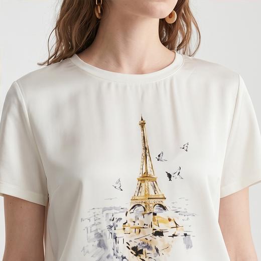 PALUOPO/PL19姆米含桑蚕丝圆领时尚印花短袖休闲舒适透气T恤ES250991Z 商品图4