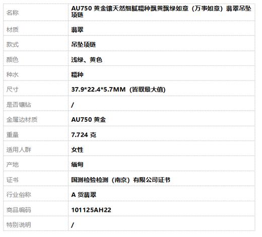 【天然正品】A货翡翠 AU750黄金镶天然细腻糯种飘黄飘绿如意（万事如意）翡翠吊坠项链 101125AH22 商品图9