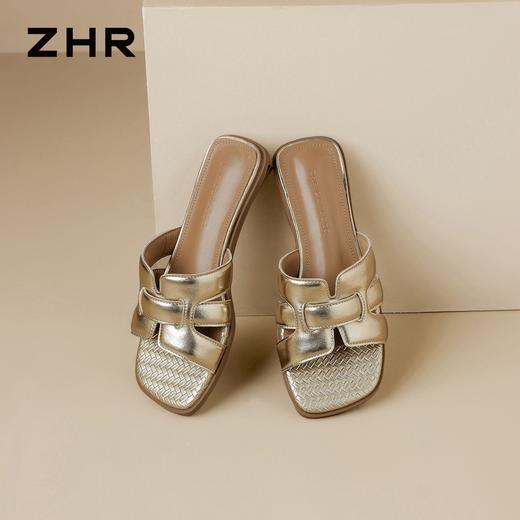ZHR则则时尚编织显瘦粗跟拖鞋女2026夏季轻便舒适百搭显高凉拖鞋 商品图1