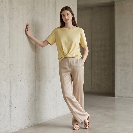 PALUOPO/PL高性价比含桑蚕丝圆领纯色亲肤休闲百搭短袖女式T恤ES23756Z-A帕罗 商品图2