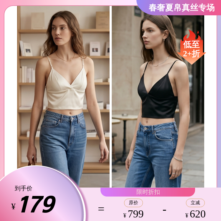 「有胸垫」PALUOPO/PL桑蚕丝V领吊带文胸可外穿内衣ES250393Z