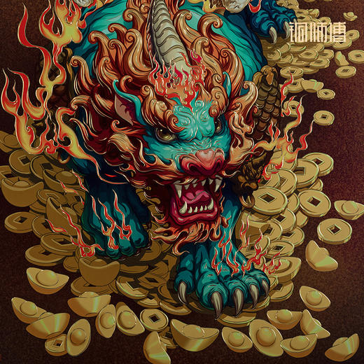 铜师傅 手工錾刻 铜雕画《神勇貔貅》客厅书房玄关装饰画 商品图4