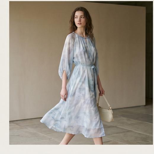 PALUOPO/PL圆领渐变晕染收腰显瘦气质桑蚕丝连衣裙ES251017Z 商品图3