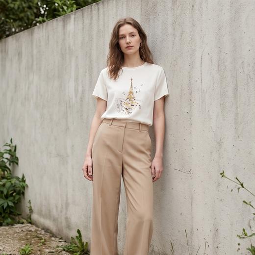 PALUOPO/PL19姆米含桑蚕丝圆领时尚印花短袖休闲舒适透气T恤ES250991Z 商品图1