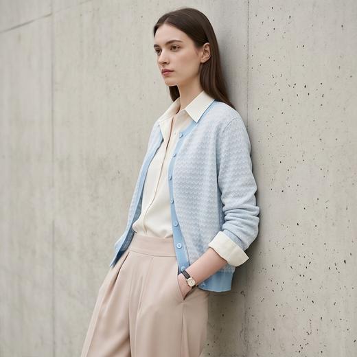 PALUOPO/PL含桑蚕丝小香风春夏圆领减龄提花百搭优雅长袖针织开衫ES255005M 商品图2