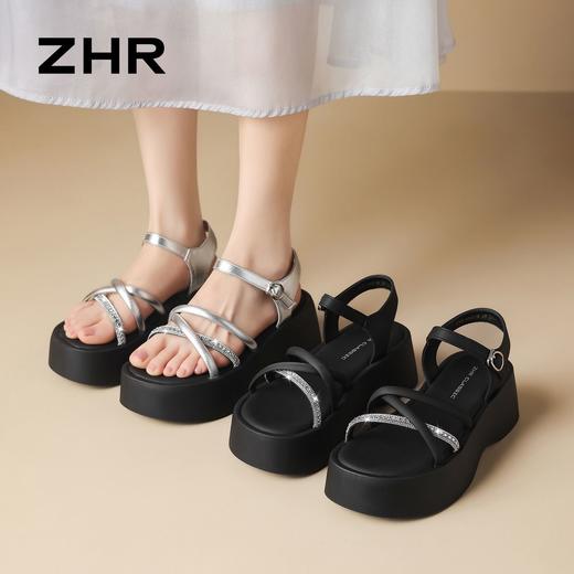 ZHR【增高6cm】厚底闪耀水钻凉鞋银色2026夏季新款小个子松糕鞋女 商品图4