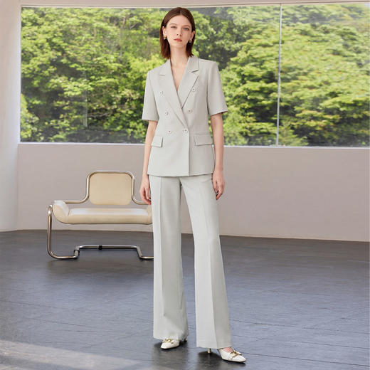 IWY/羽灰色新款女夏西装套裤灰绿色职场面试休闲通勤长裤穿搭短袖26CP973 商品图0