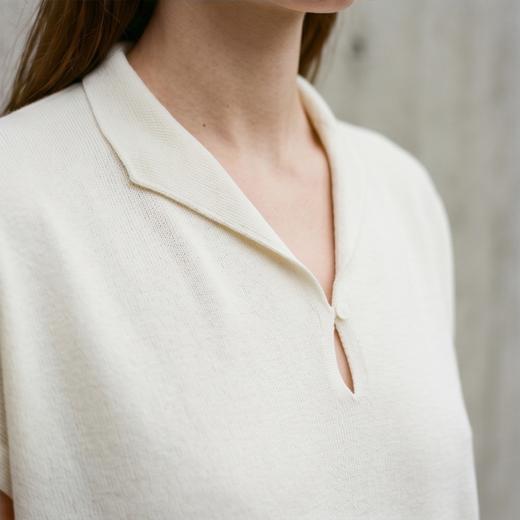 PALUOPO/PL翻领宽松显瘦舒适透气含羊毛针织T恤ES250663M 商品图7