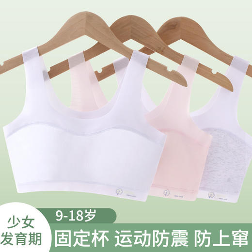 【GZ】无忧购（49/2条）（59/3条）初中生少女运动内衣防凸点固定一体杯发育期文胸B0119（截单后3-5天发货） 商品图0