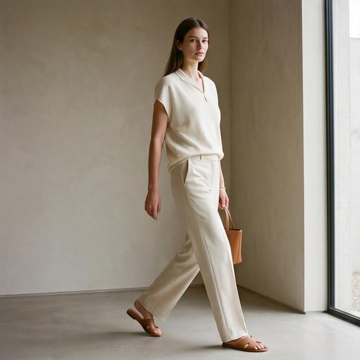 PALUOPO/PL翻领宽松显瘦舒适透气含羊毛针织T恤ES250663M 商品图6