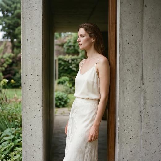 PALUOPO/PL重磅28姆米提花松紧高腰A字显瘦高级感百搭真丝半身裙ES250937B帕罗 商品图2