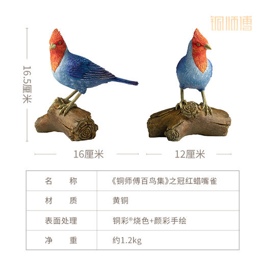 铜师傅 铜摆件《铜师傅百鸟集》之冠红蜡嘴雀 商品图3