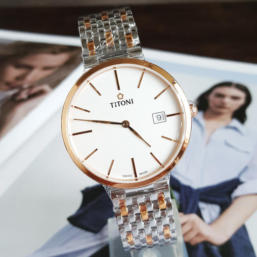 【全新】TITONI 梅花82718 SRG-606自动机械机芯日期显示39MM（男款）纤薄系列精钢/间镀金160426NJ51 商品图4