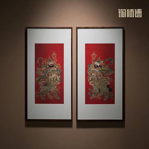 铜师傅 手工錾刻《门神纳福（一对）》客厅玄关画沙发背景墙挂画 商品图1