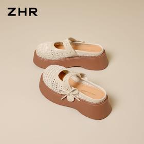 【5CM增高】ZHR则则编织玛丽珍包头拖女26夏新款显瘦百搭凉拖鞋