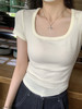西遇纯欲风方领短袖T恤女2026夏季新款正肩纯色修身辣妹短款上衣SS060372 商品缩略图5