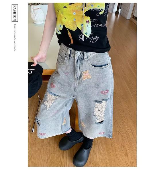 GZ买手优选小熊刺绣牛仔遮肉阔腿七分裤-171843993（预售3-5天发货） 商品图2
