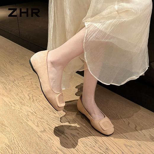 ZHR则则红色绒面浅口单鞋2026新款简约纯色透气舒适平底百搭女鞋 商品图5