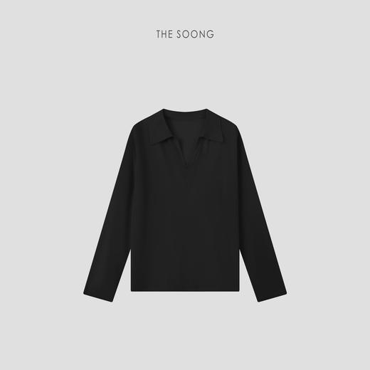 THESOONG冰肌薄透 柔韧筋骨感亚麻混纺朦胧微透长袖POLO衫T恤9045 商品图5
